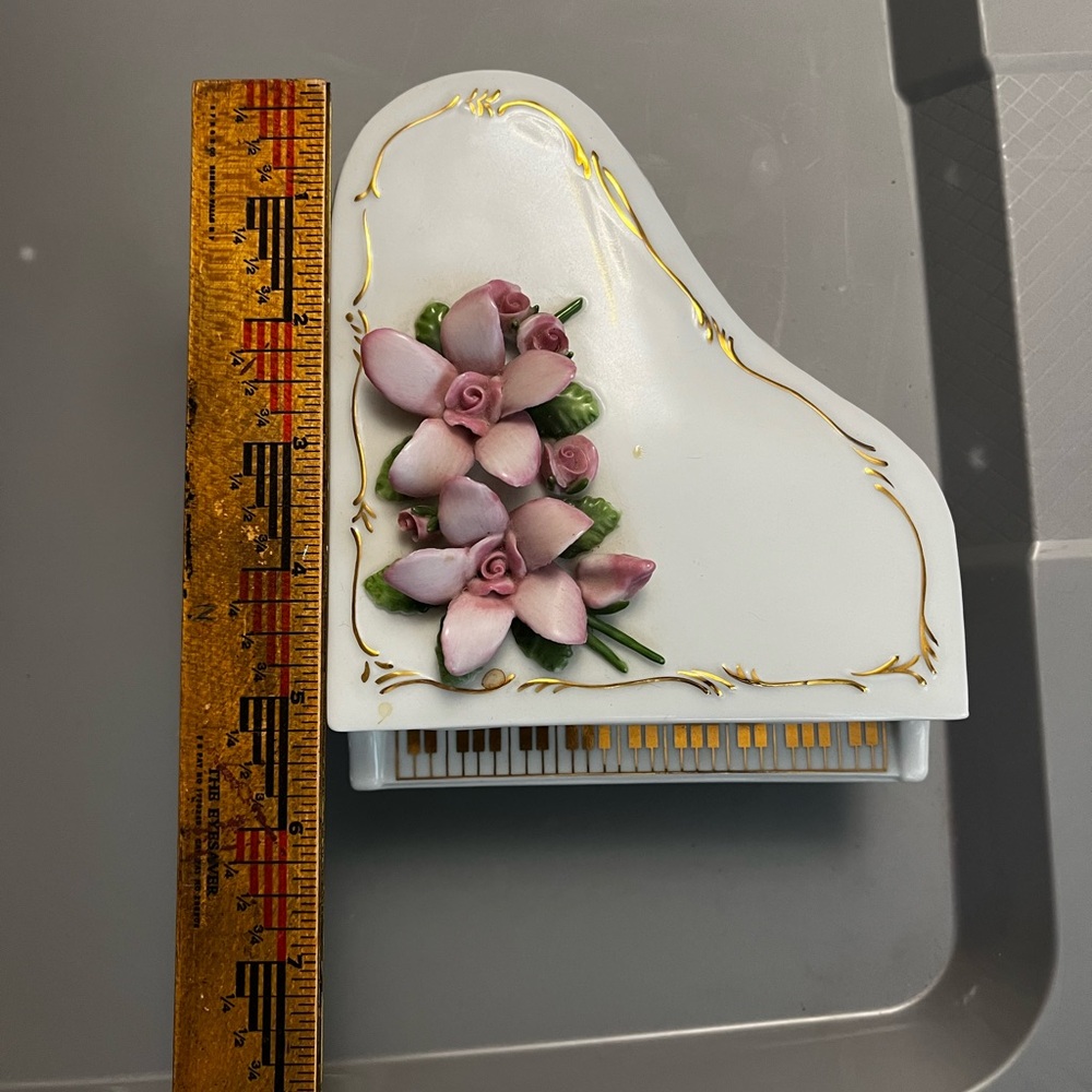 Vintage White and Pink Floral Piano Trinket Box